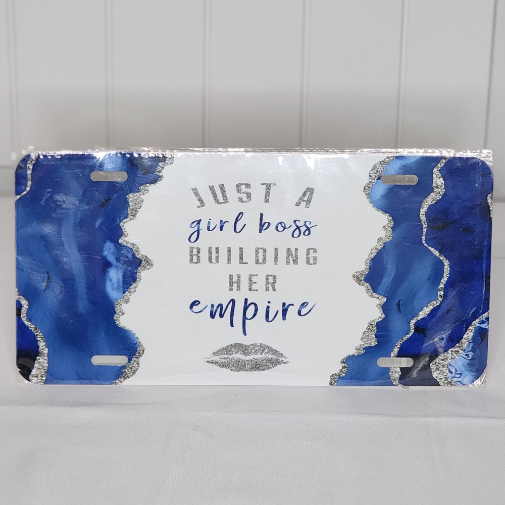 "Girl Boss" Blue and Silver Decorative Front License Plate